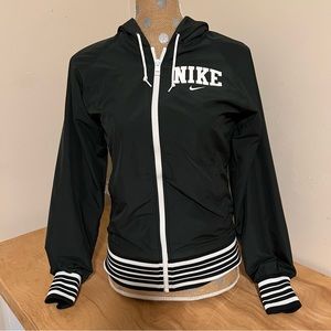 Nike Black Varsity Style  Hooded Zip Windbreaker